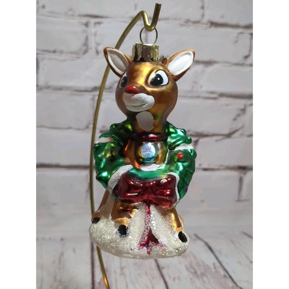 CVS 2010 Santa Reindeer Rudolph Glass Christmas Ornament Hand‎ Crafted